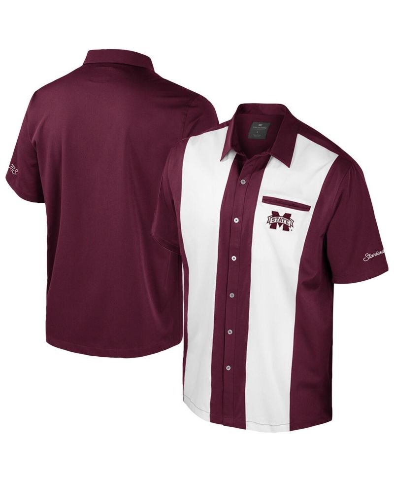 Men's Maroon Mississippi State Bulldogs Strike Bowling Button-Up Shirt