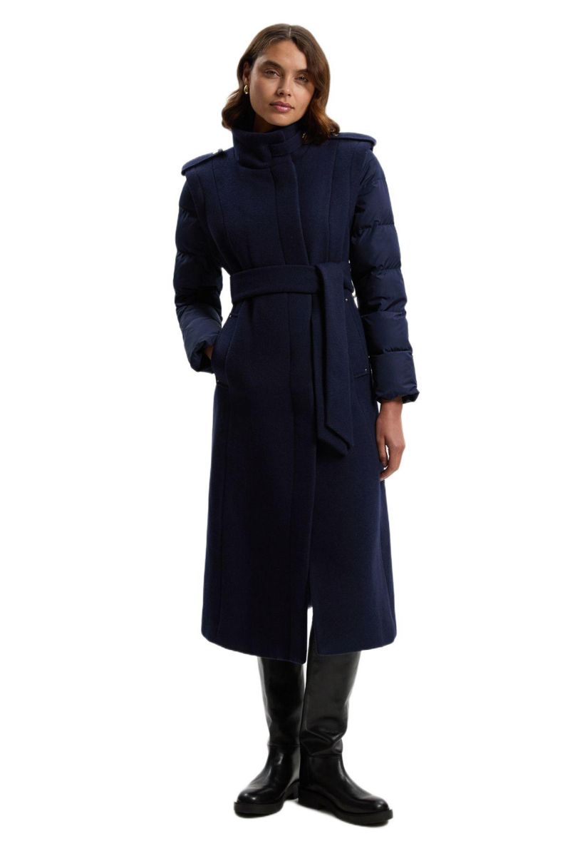 Women's Wool High Neck Puffer Belted Midi Coat