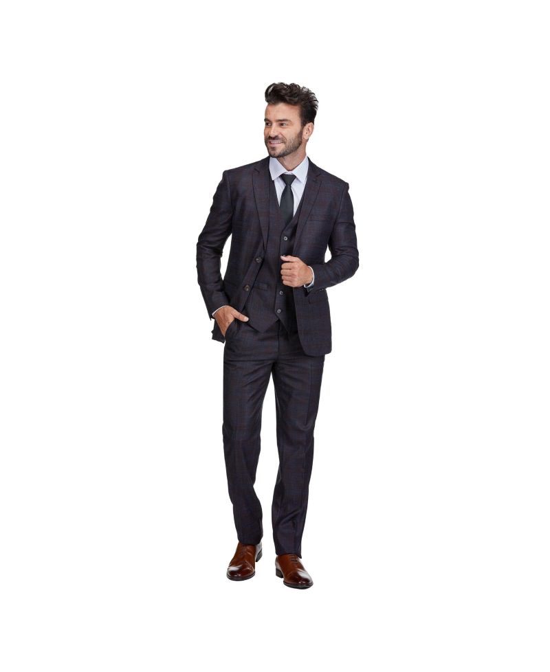 Men's 3 Piece Slim Fit Tailored Check Suit