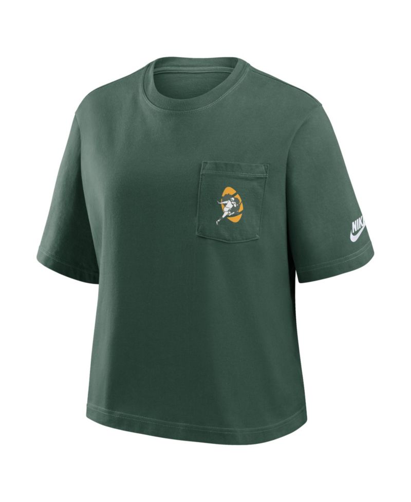 Women's Green Green Bay Packers Rewind Pocket Boxy T-Shirt