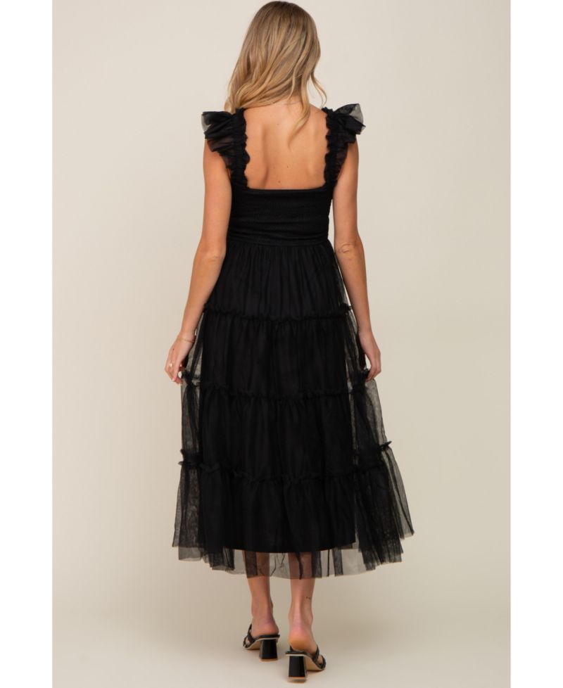 Women's Jade Smocked Mesh Ruffle Accent Midi Dress
