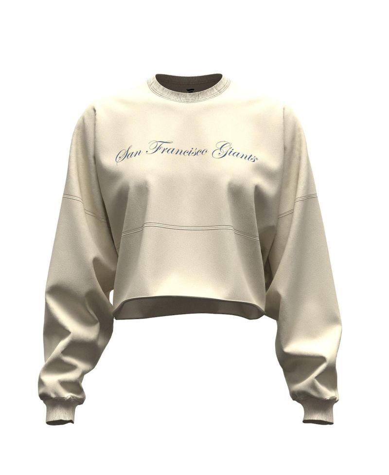 Women's Light Beige San Francisco Giants Spirit Floral Script Cropped Long-Sleeve T-Shirt