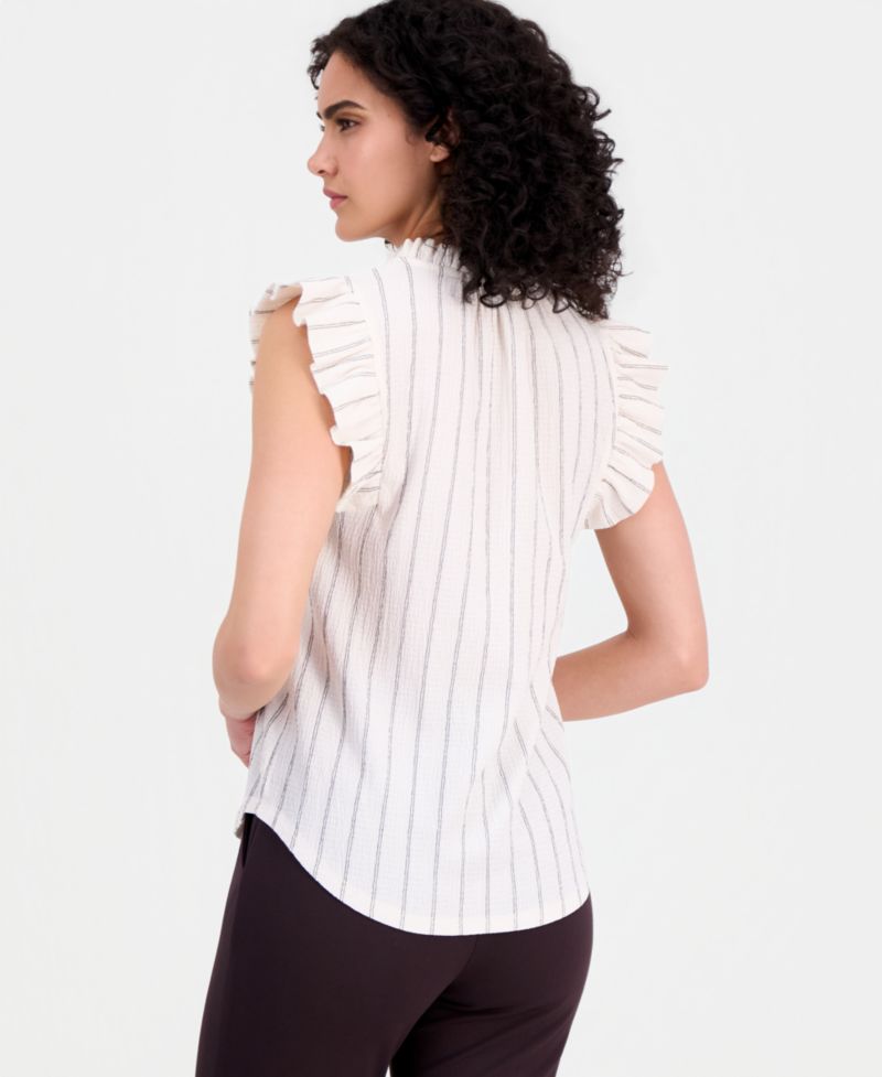 Women's Textured Pinstripe Flutter-Sleeve Top