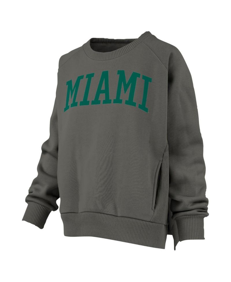 Women's Charcoal Miami Hurricanes Pocketed Raglan Pullover Sweatshirt