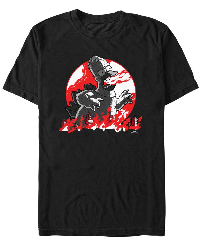 Men's The Simpsons Red Moon Godzilla Homer Short Sleeves T-shirt