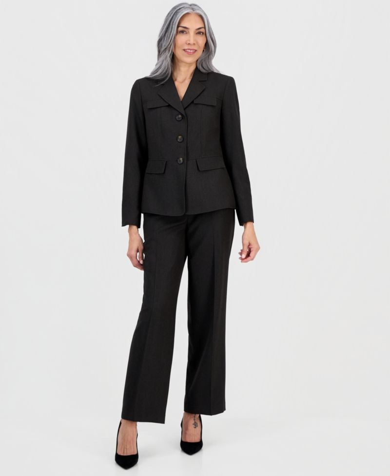 Women's Notch-Lapel Button-Front 2 Piece Pantsuit, Regular & Petites