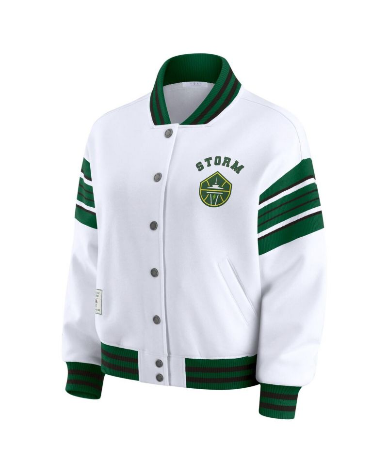 Women's White/Green Seattle Storm Full-Snap Fleece Sweatshirt Jacket