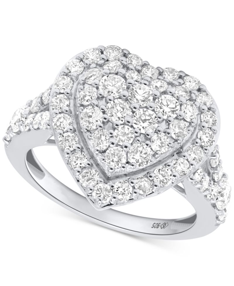 Lab Grown Diamond Heart Halo Cluster Ring (2 ct. t.w.) in Sterling Silver or 14K Gold-Plated Sterling Silver
