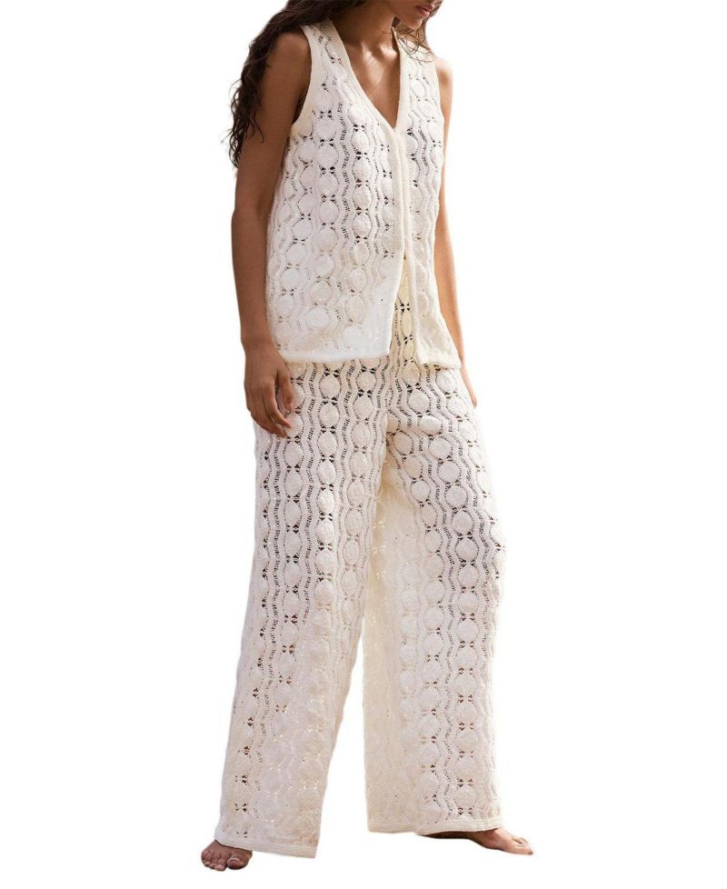 Women's Crochet-Sequin V-Neck Vest