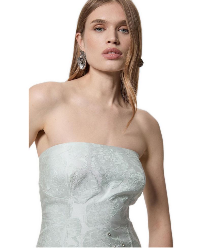 Crystal Embellished Strapless Midi Dress