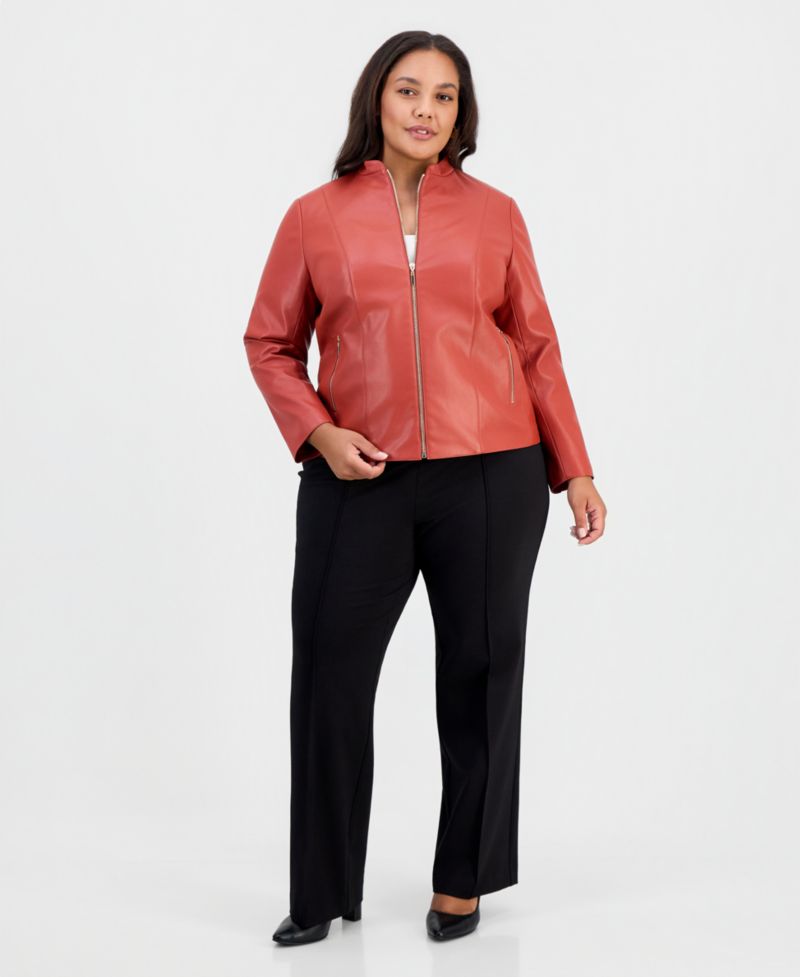 Plus Size Moto Zip-Up Collarless Jacket