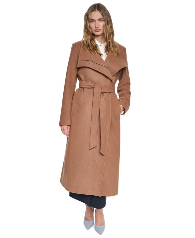 Women's Stand-Collar Belted Maxi Wrap Coat