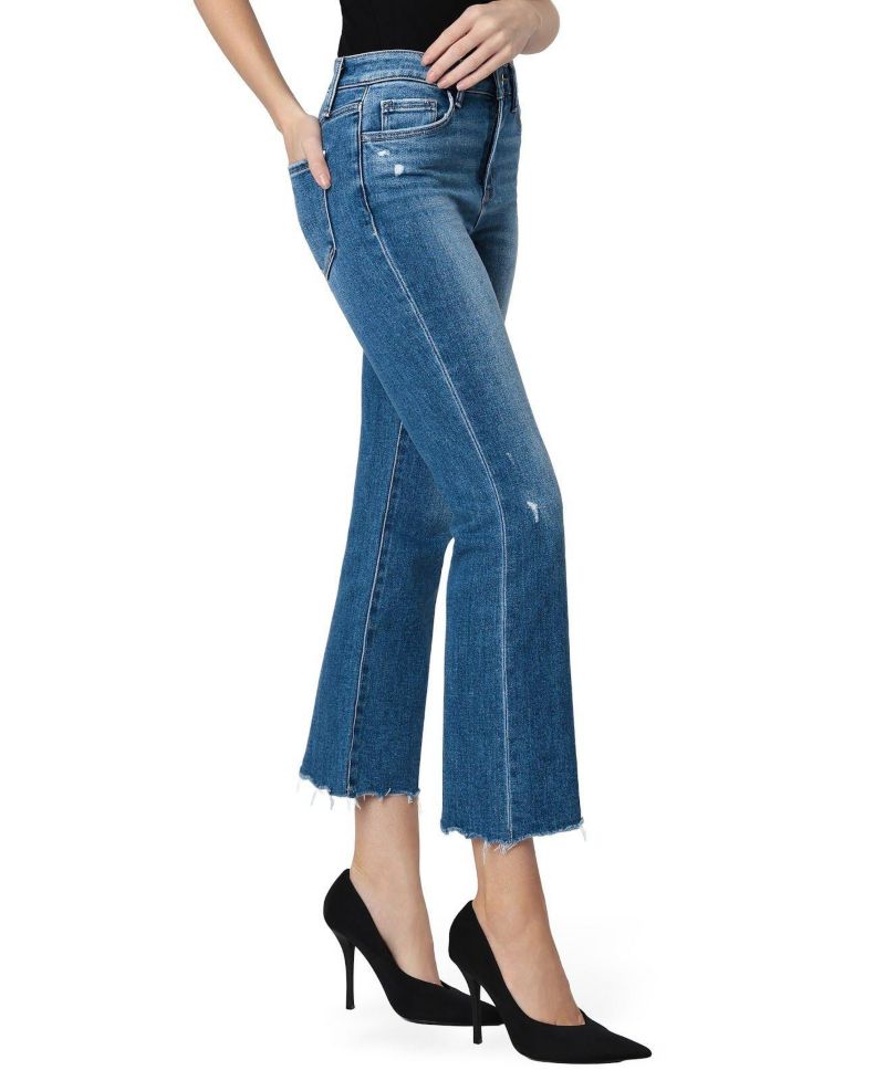 Women's High Rise Raw Distressed Hem Kick Flare Jeans