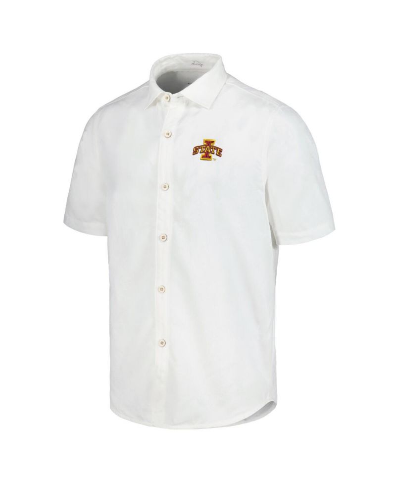 Men's White Iowa State Cyclones Coconut Point Palm Vista IslandZone Camp Button-Up Shirt