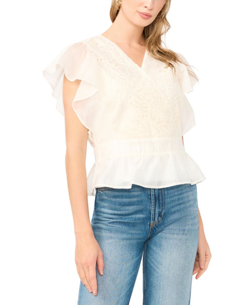 Women's Lace Front Wrap Peplum Top