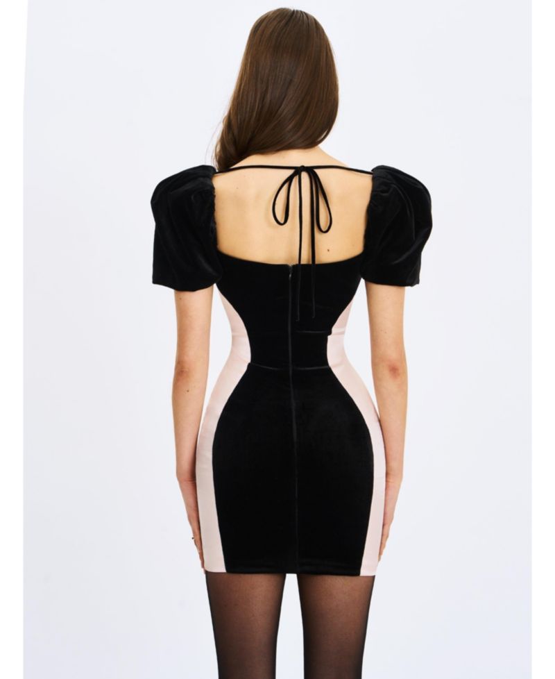 Women's Nova Black Contoured Sweetheart Puff Sleeve Mini Dress