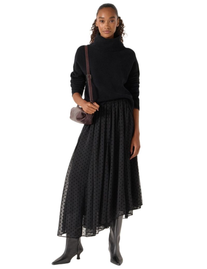 Women's Asymmetrical Flocked Spot Skirt