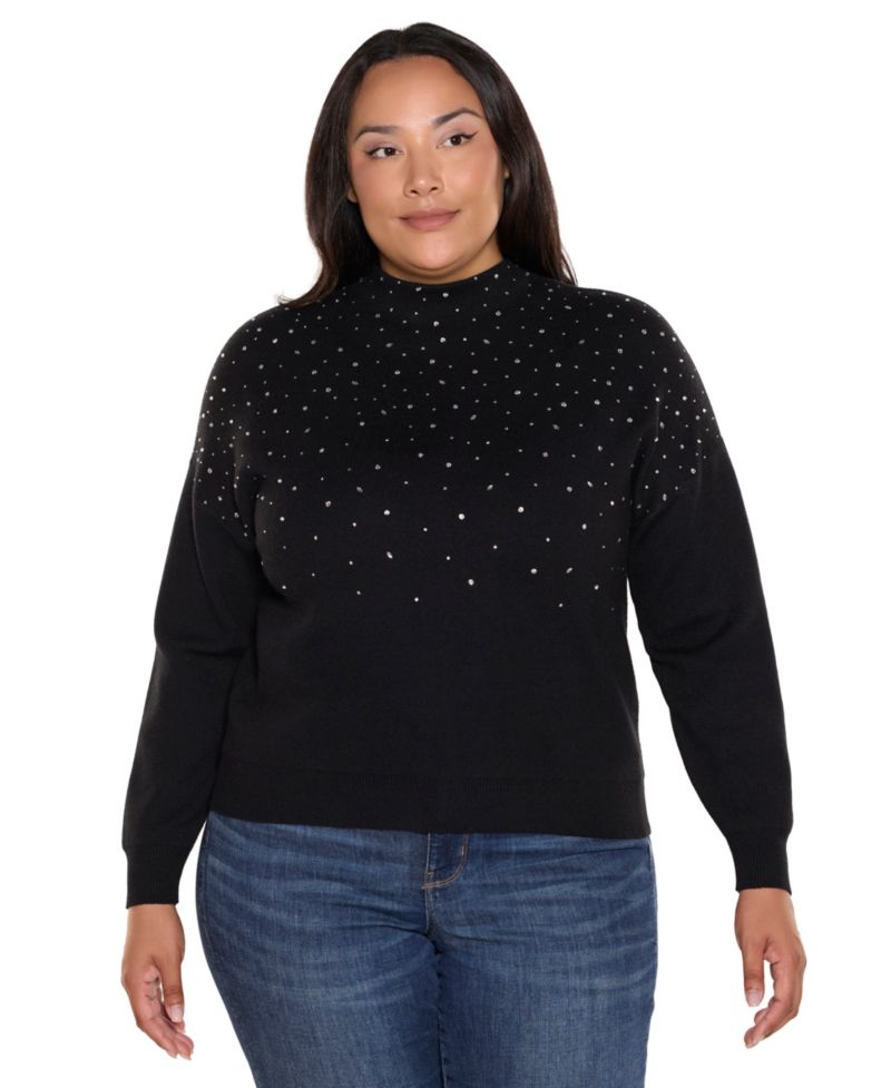 Plus Size Embellished Mock-Neck Sweater