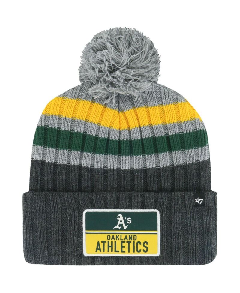 Men's Gray Oakland Athletics Stack Cuffed Knit Hat with Pom