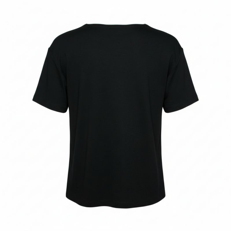 Women's Cheap And Chic Black Jersey Sewing Machine Appliqued T-Shirt
