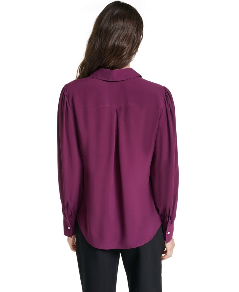 Petite Long-Sleeve Collared Blouse