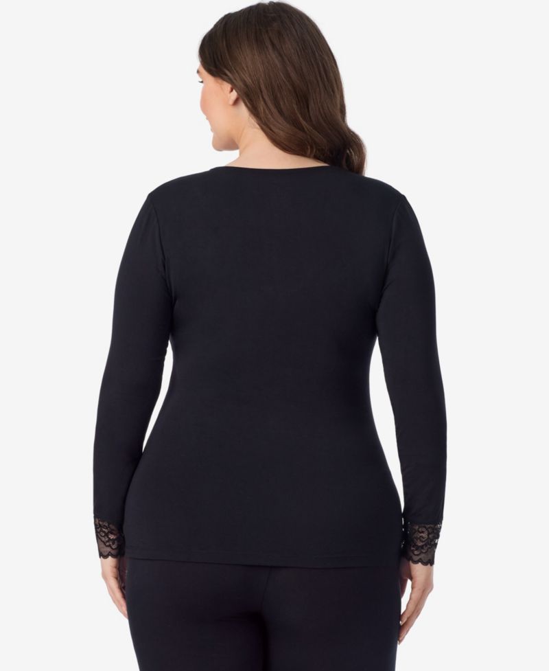 Plus Size Softwear with Stretch Long-Sleeve V-Neck with Lace Top