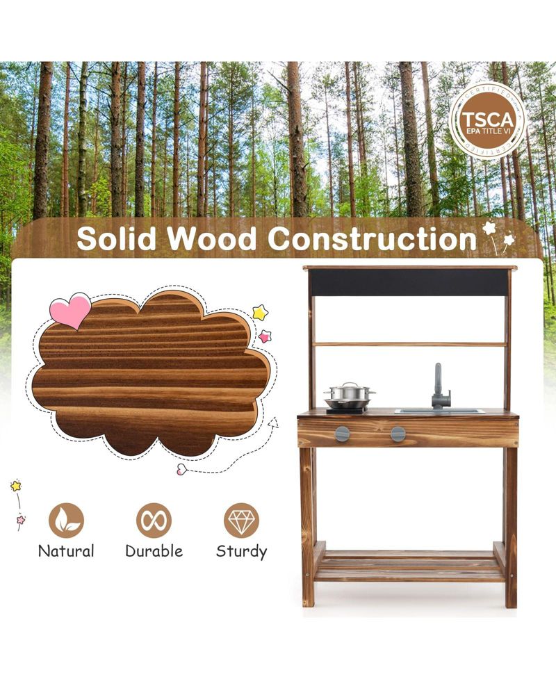 Mud Kitchen Wooden Water Play Activity Table with Planting Pots