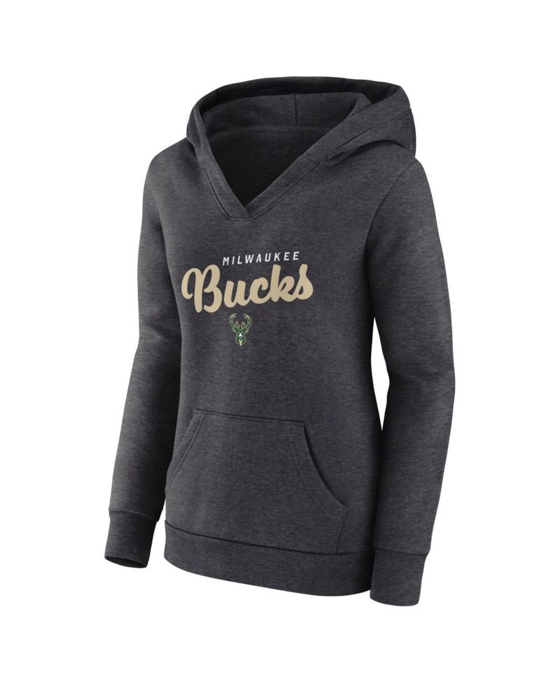 Women's Heather Charcoal Milwaukee Bucks Triumphant V-Neck Pullover Hoodie