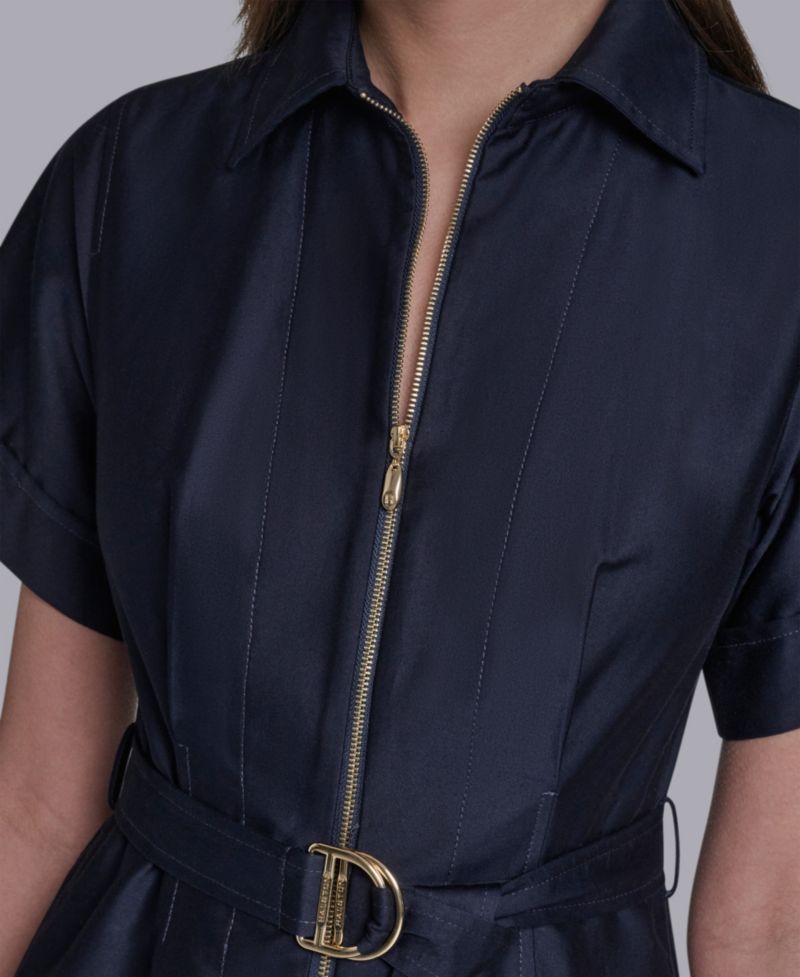 Women's Collared Zip-Front Midi Shirt Dress