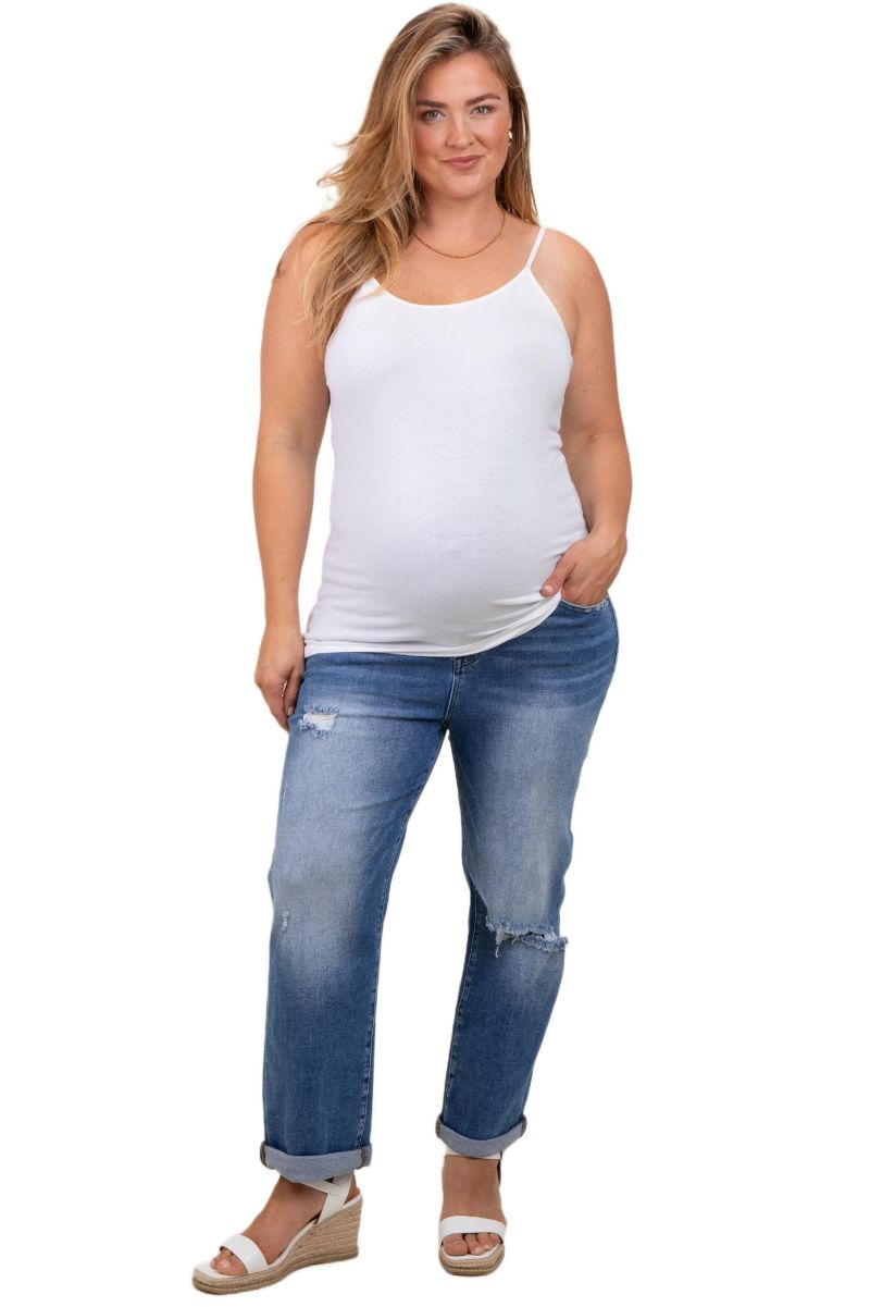 Women's Maternity Rolled Hem Distressed Straight Leg Plus Jeans