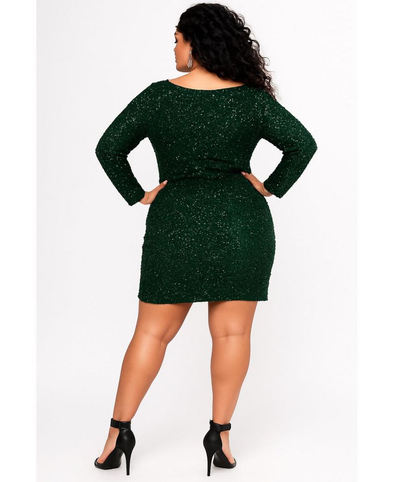 Plus Size Long Sleeve Sequin Cocktail Dress