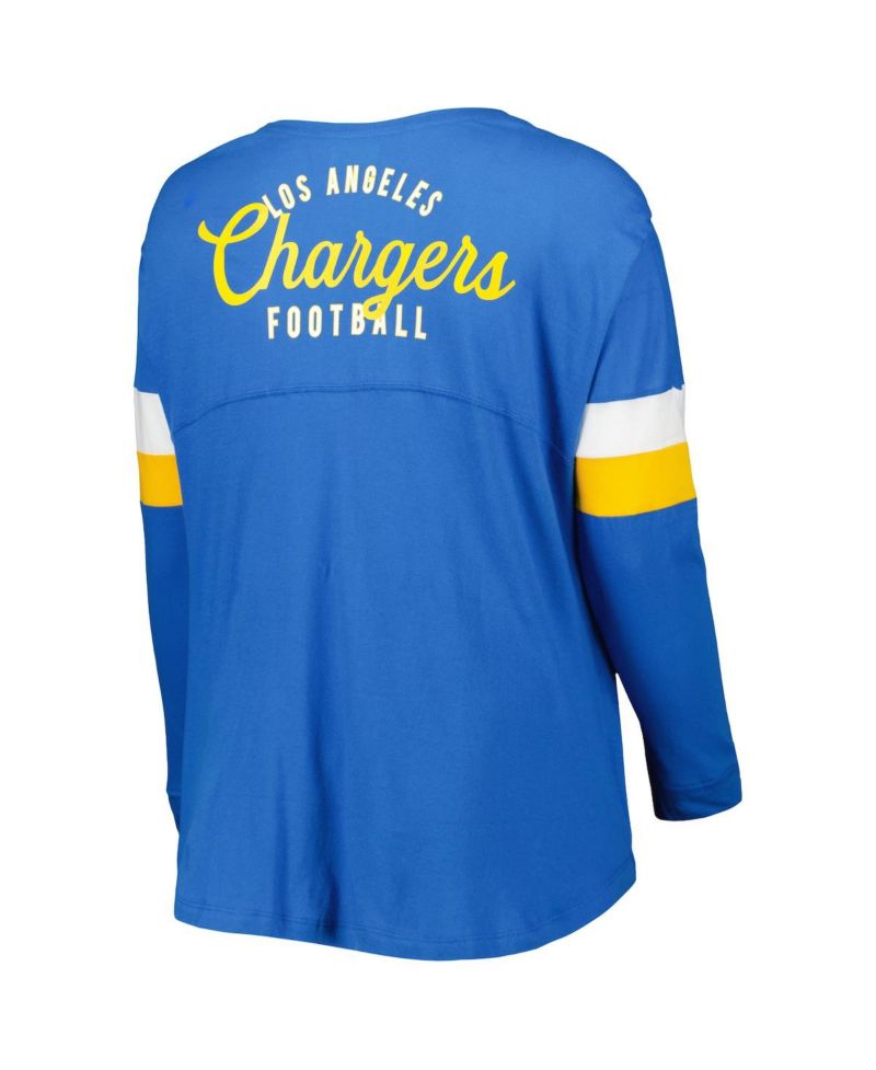 Women's Powder Blue Los Angeles Chargers Plus Size Athletic Varsity Lace-Up V-Neck Long Sleeve T-shirt