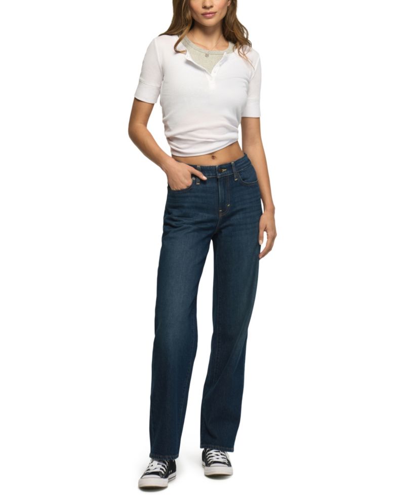 Women's Mid Rise Curvy Baggy Wide Leg Jeans