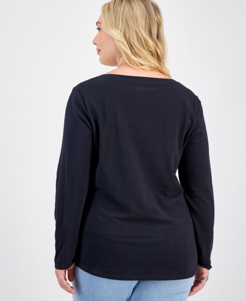 Plus Size Long Sleeve V-Neck Top