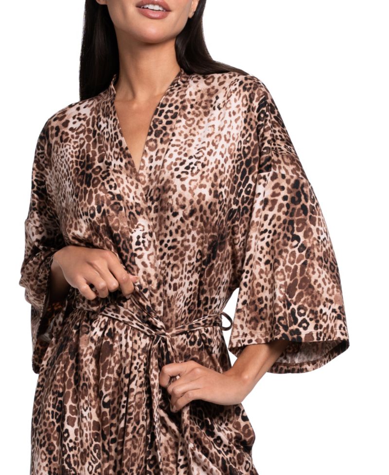 Women's Leopard-Print Kimono Wrap Robe
