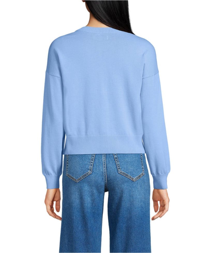 Women's Modern Length Fine Gauge Crew Neck Cardigan Sweater