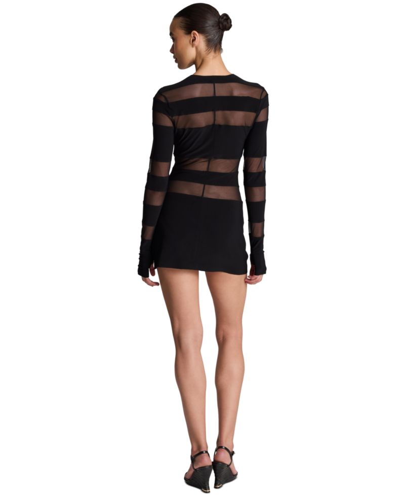 Women's Spliced Long-Sleeve Crewneck Bodycon Mini Dress