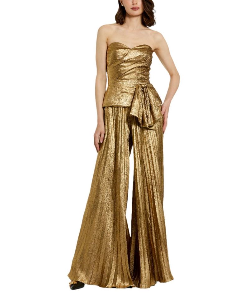 Women's Metallic Lame Strapless Wrap Top With Bow Detail