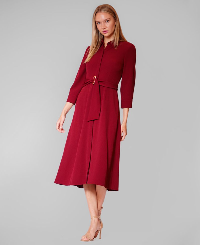 Women's Long-Sleeve Belted Shirt Dress