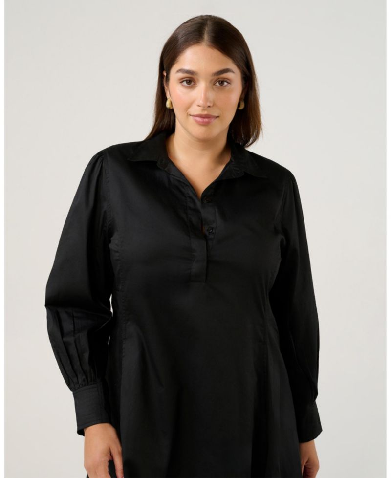 Plus size Asher Mini Cotton Long Sleeve Shirt Dress