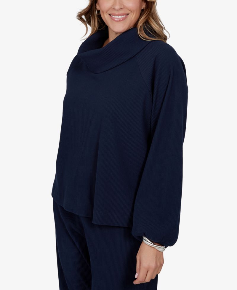 Plus Size Ribbed Cowl Neck Top