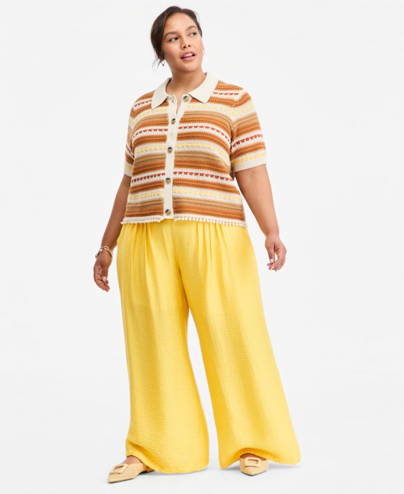 Trendy Plus Size Pull-On Pintucked Gauze Pants