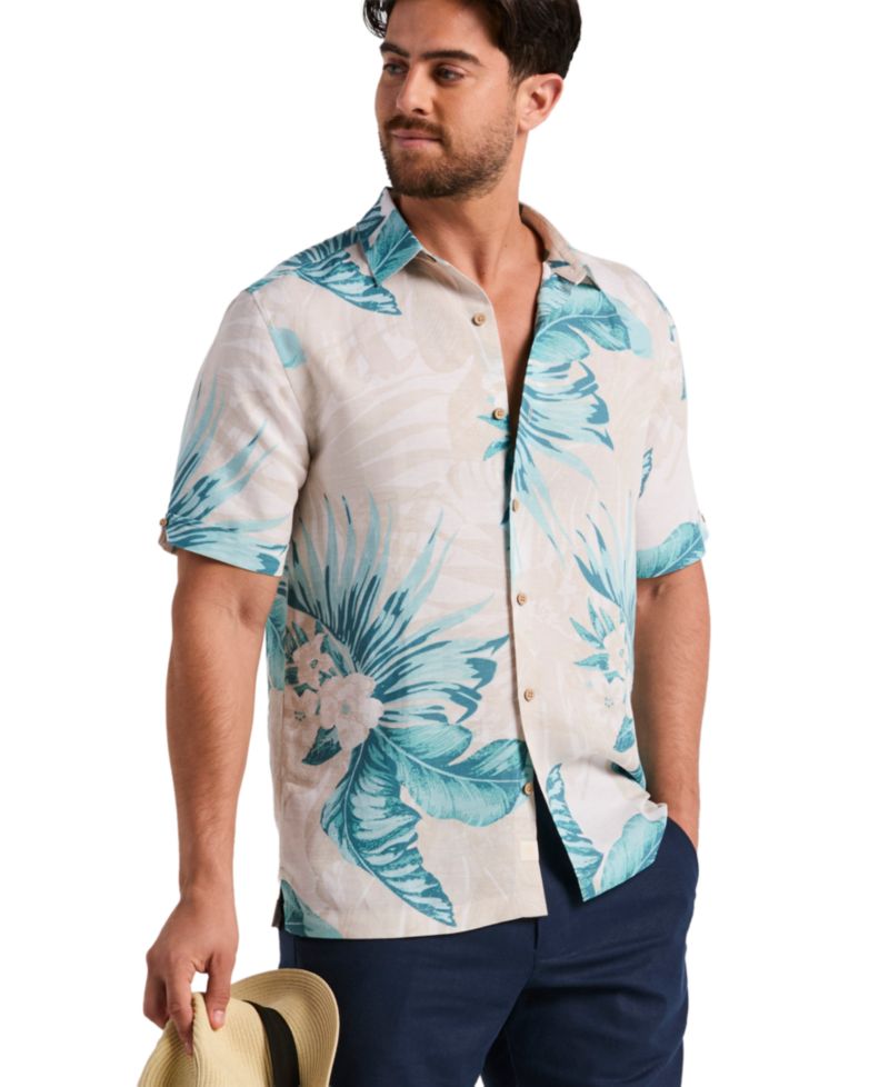 Men's Linen Blend Palm Print Shirt