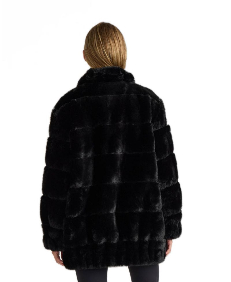 Women's faux fux zip Jacket With Elastic Waistband and Cuffs