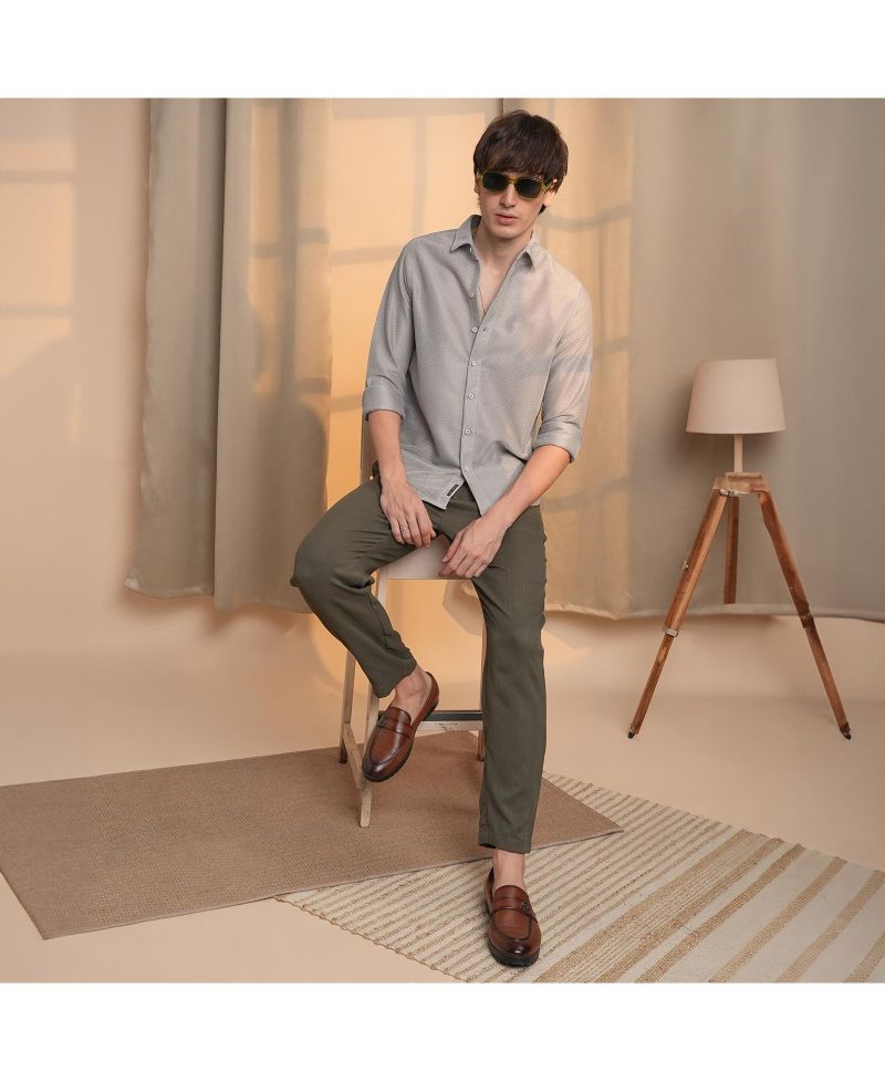 Men's Cloud Grey Mesh-Textured Shirt