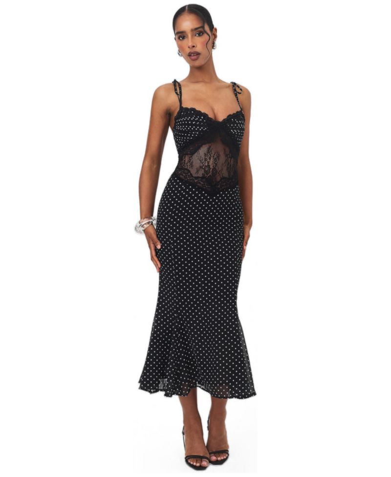 Women's Zehra Polka-Dot Lace Cutout Midi Dress