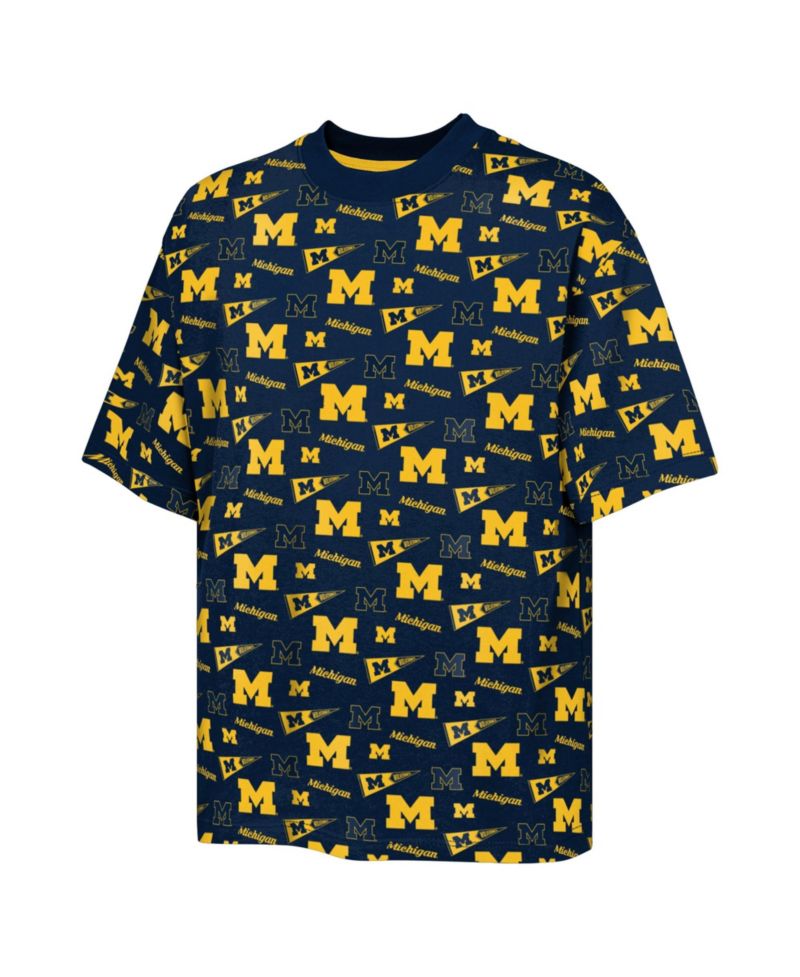 Big Boys and Girls Navy Michigan Wolverines Scramble All Over Print T-Shirt