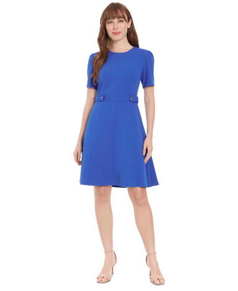 Women's Round-Neck Short-Puff-Sleeve Dress