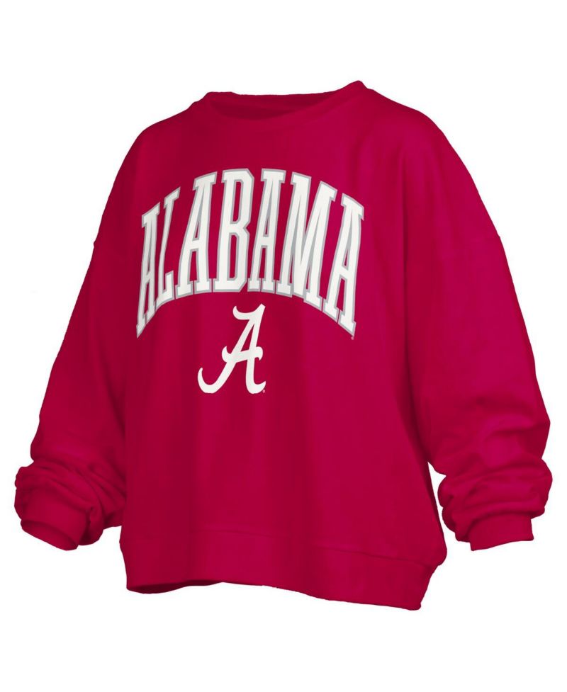 Women's Crimson Alabama Crimson Tide Janise Arch Over Logo Waist Length Oversized Pullover Sweatshirt