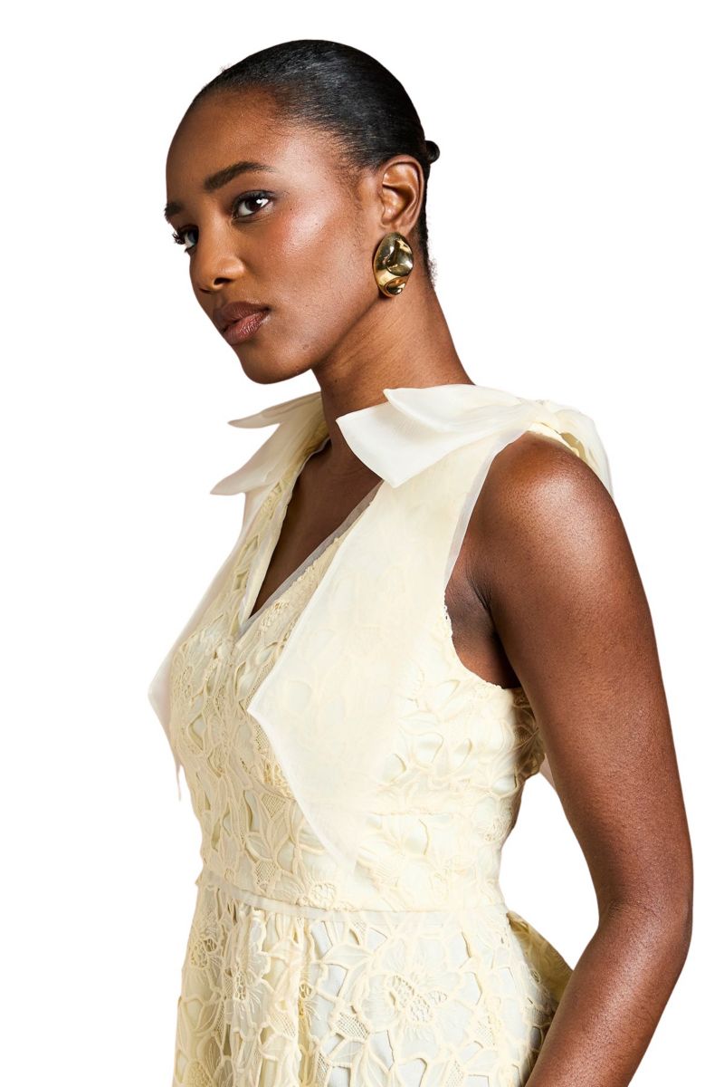Women's Shoulder Organza Lace Midi Dress